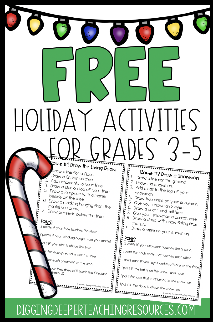 free holiday activities for students in grades 3-5 -